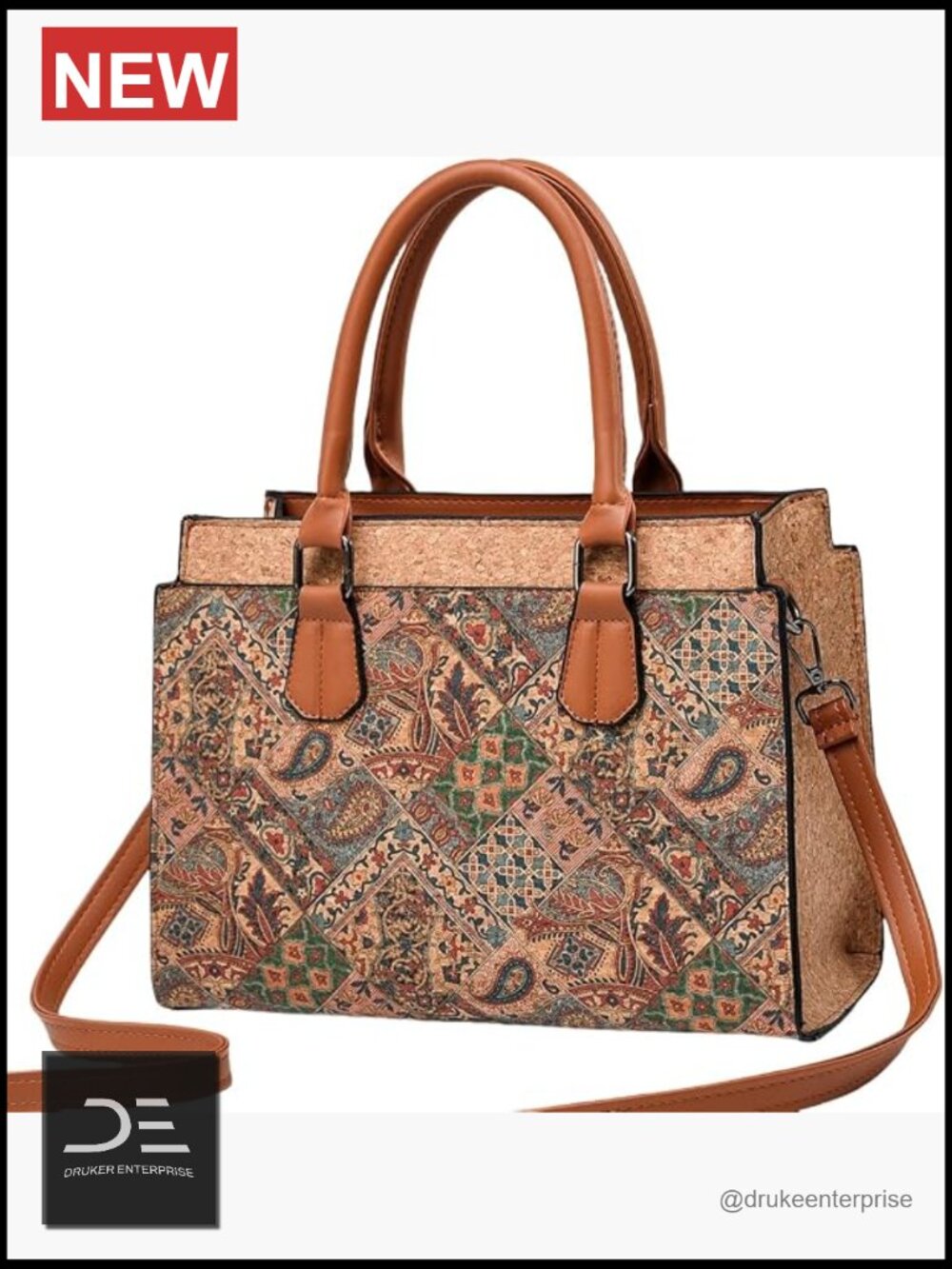 Large Cork Shoulder Bag Crossbody Handbag with Convertible Strap